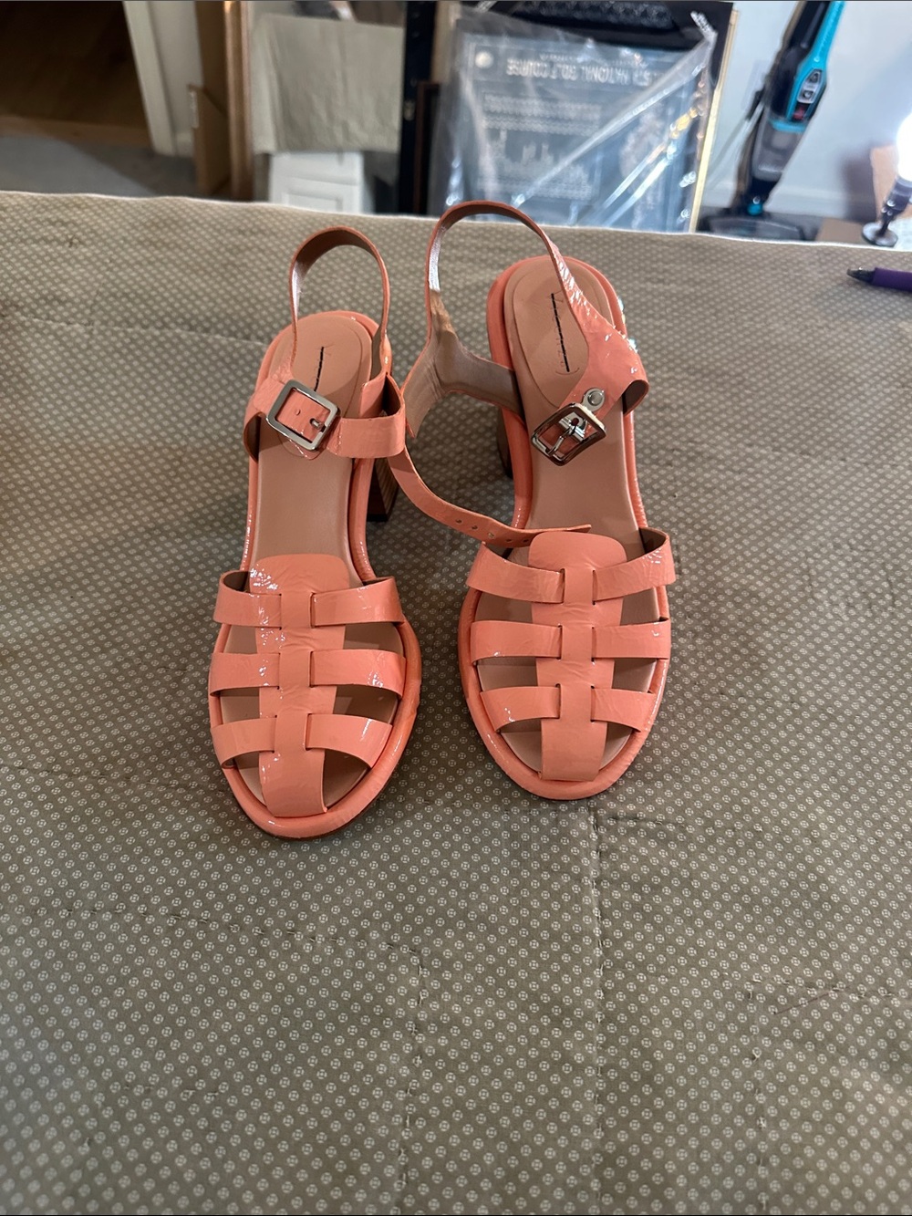 Patent Coral Strappy Slingback Sandals with Buckle